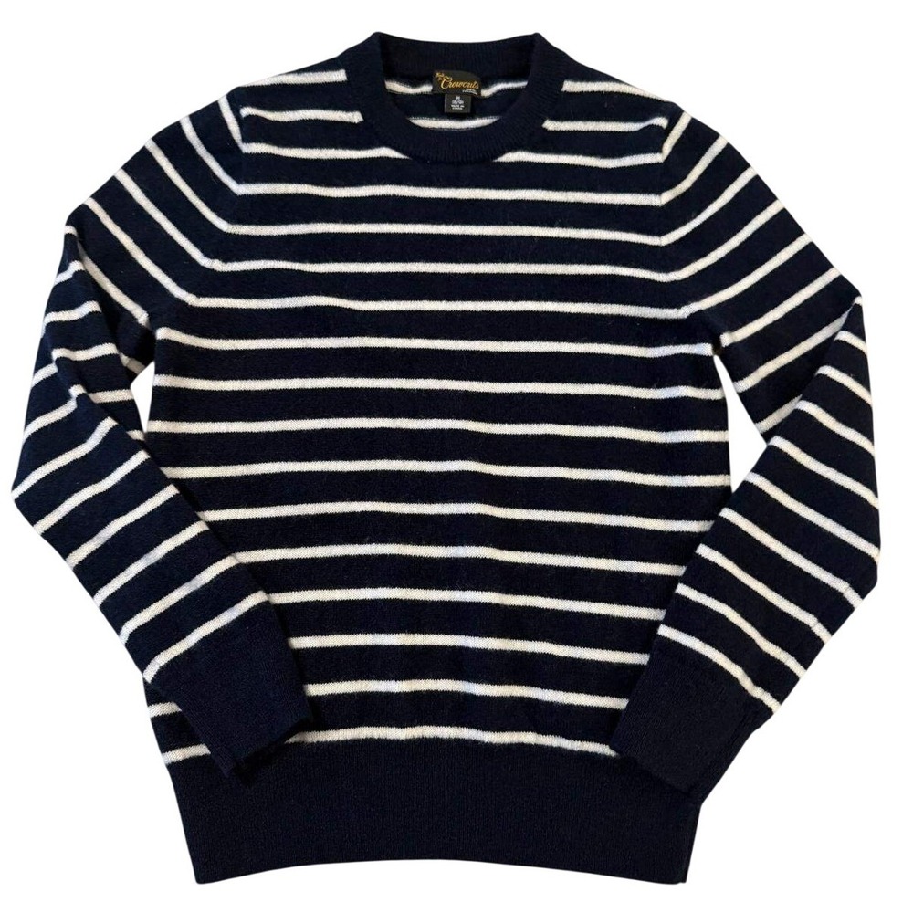 Crewcuts J Crew Boys Cashmere Sweater Navy Blue White Striped Size M 8-9